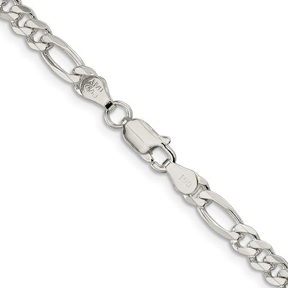 Sterling Silver 4.3mm Pav Flat Figaro Chain Necklace