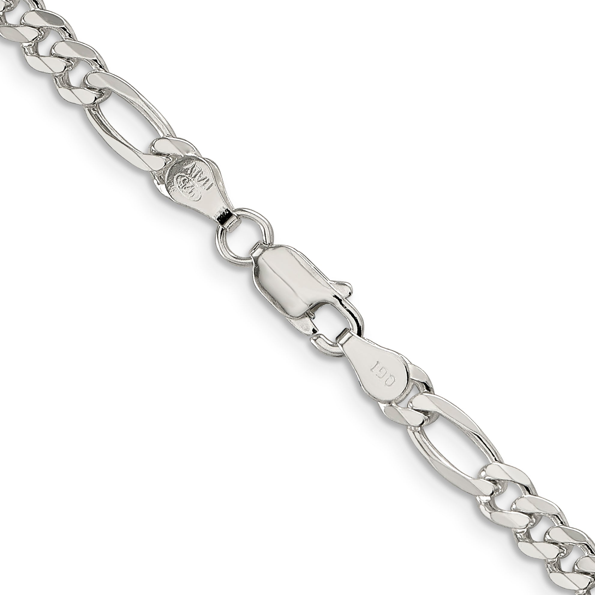 26 Inch Sterling Silver 4.3mm Pav Flat Figaro Chain