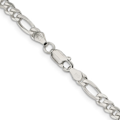 26 Inch Sterling Silver 4.3mm Pav Flat Figaro Chain