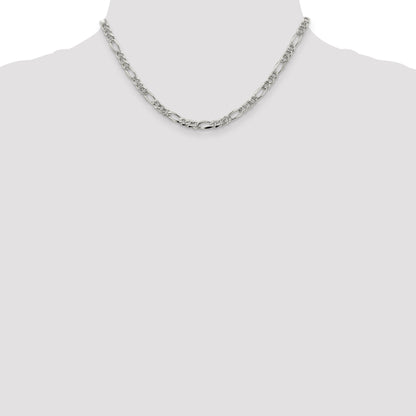 16 Inch Sterling Silver 4.3mm Pav Flat Figaro Chain