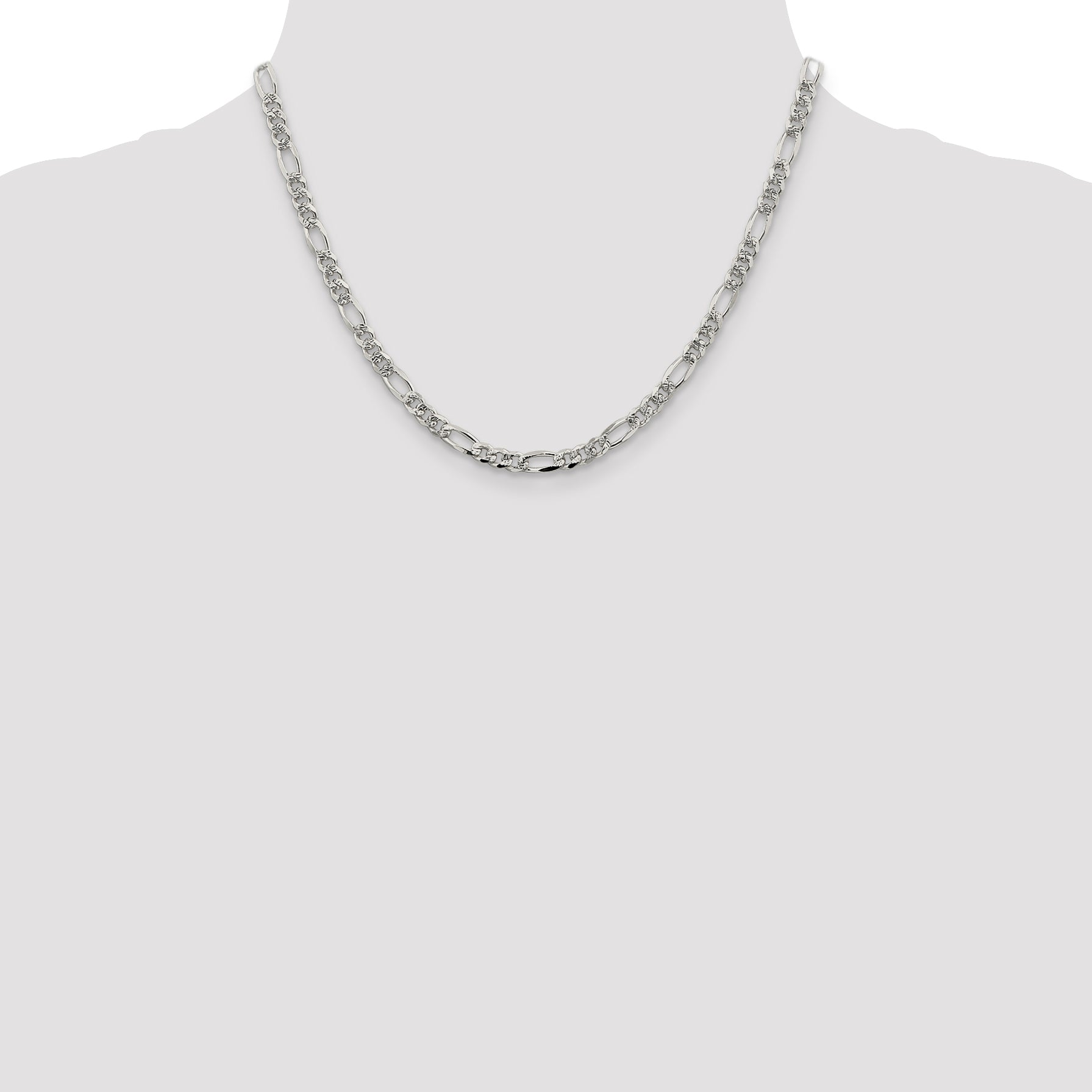 18 Inch Sterling Silver 4.3mm Pav Flat Figaro Chain