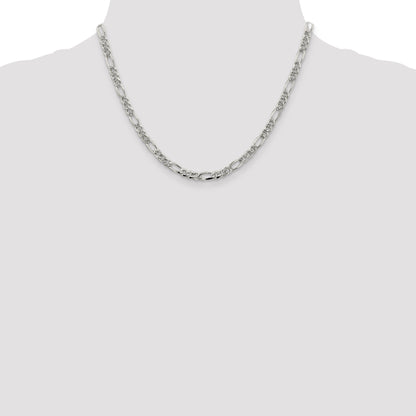 18 Inch Sterling Silver 4.3mm Pav Flat Figaro Chain