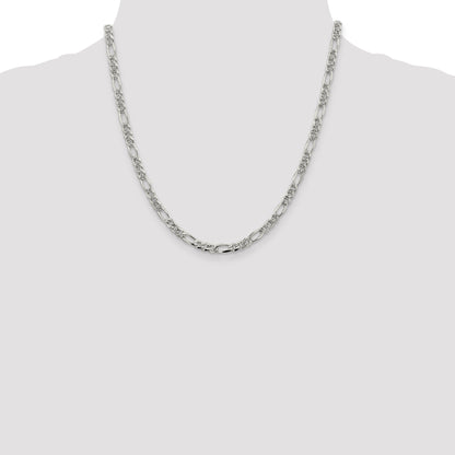 20 Inch Sterling Silver 4.3mm Pav Flat Figaro Chain