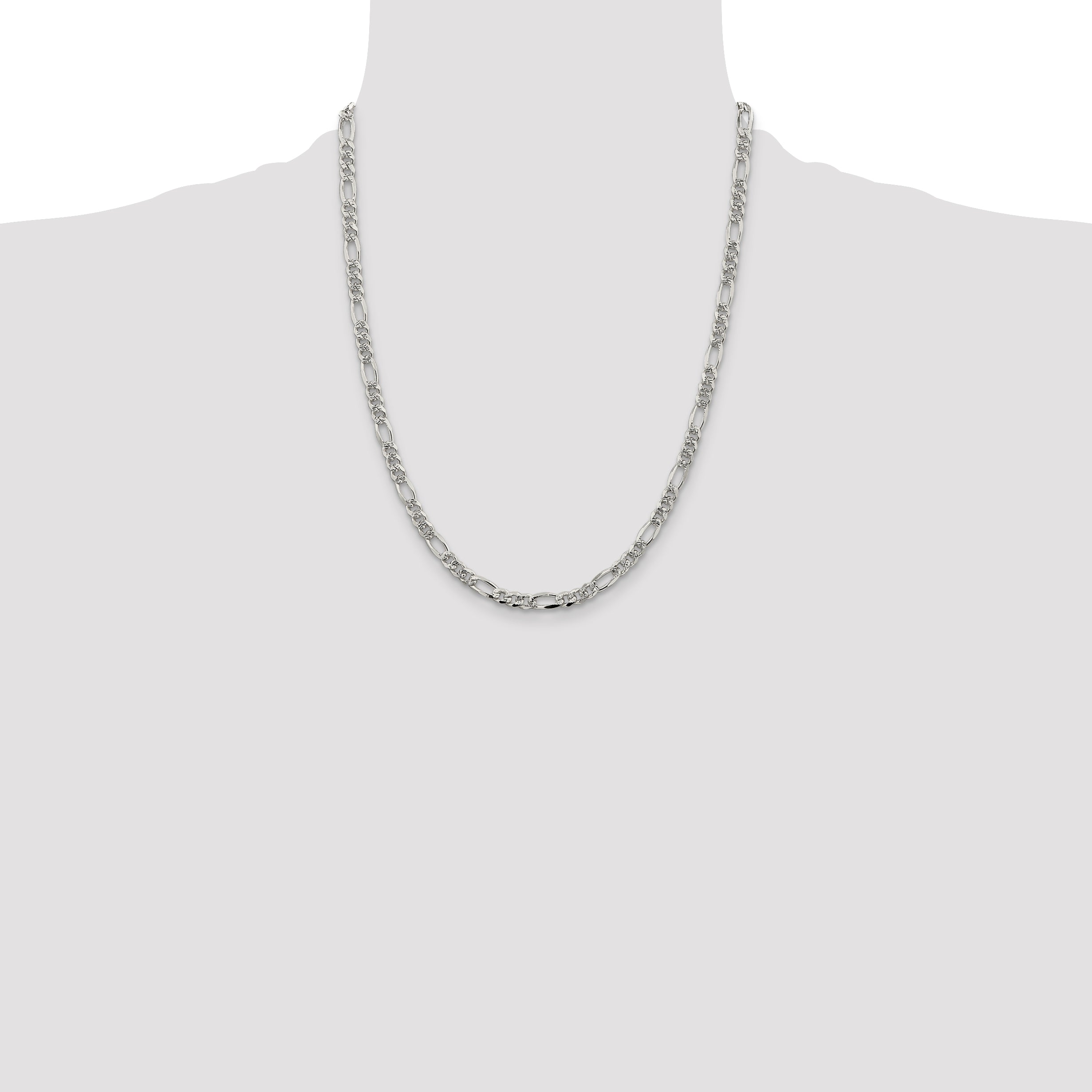 22 Inch Sterling Silver 4.3mm Pav Flat Figaro Chain