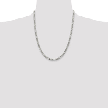 22 Inch Sterling Silver 4.3mm Pav Flat Figaro Chain