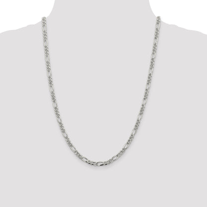 24 Inch Sterling Silver 4.3mm Pav Flat Figaro Chain