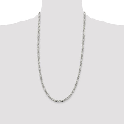 28 Inch Sterling Silver 4.3mm Pav Flat Figaro Chain