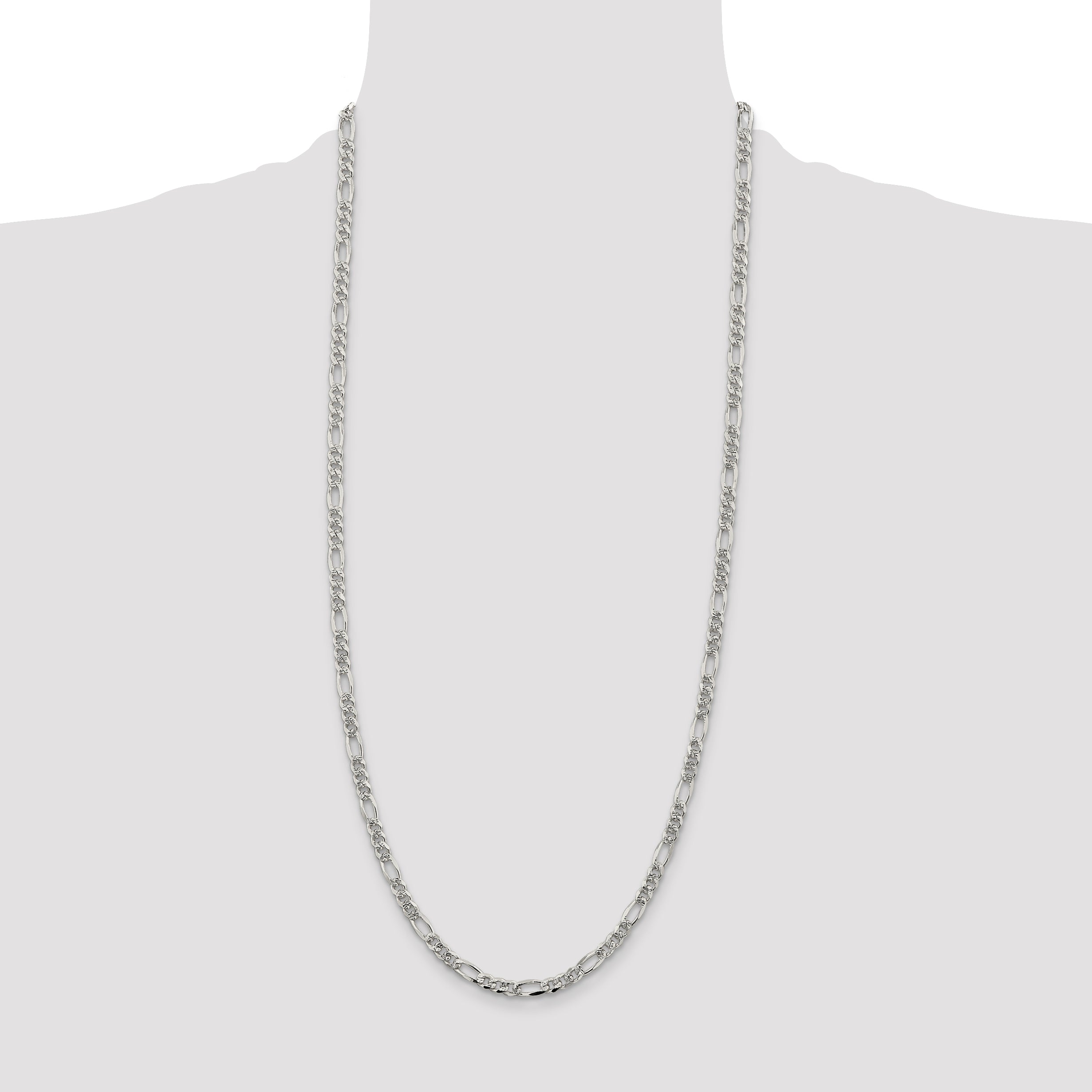 30 Inch Sterling Silver 4.3mm Pav Flat Figaro Chain
