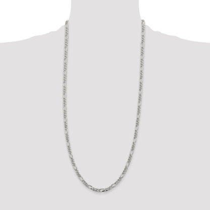 30 Inch Sterling Silver 4.3mm Pav Flat Figaro Chain