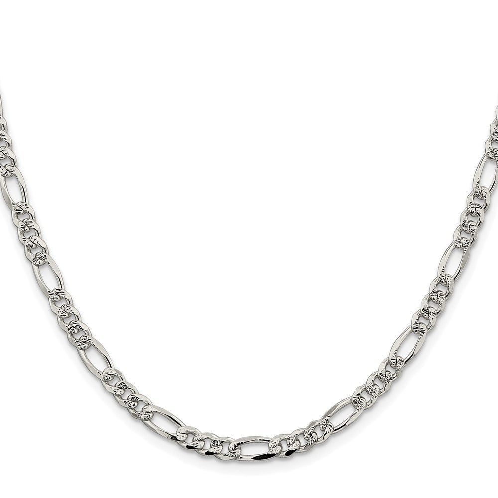 Sterling Silver Rhodium-Plated 4.3mm Pavé Flat Figaro Chain Necklace