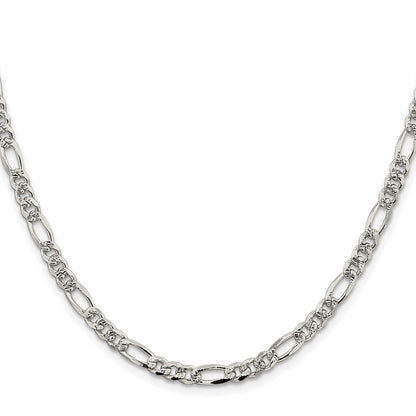 Sterling Silver Rhodium-Plated 4.3mm Pavé Flat Figaro Chain Necklace