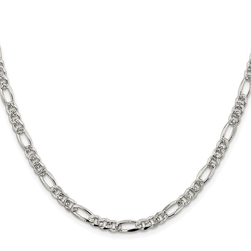 Sterling Silver Rhodium-Plated 4.3mm Pavé Flat Figaro Chain Necklace