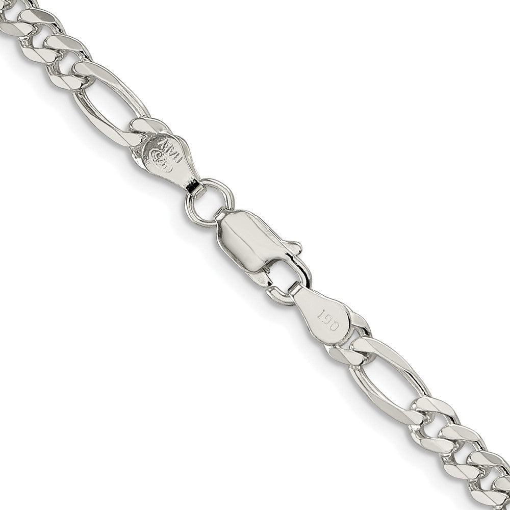 Sterling Silver Rhodium-Plated 4.3mm Pavé Flat Figaro Chain Necklace