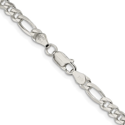 Sterling Silver Rhodium-Plated 4.3mm Pavé Flat Figaro Chain Necklace