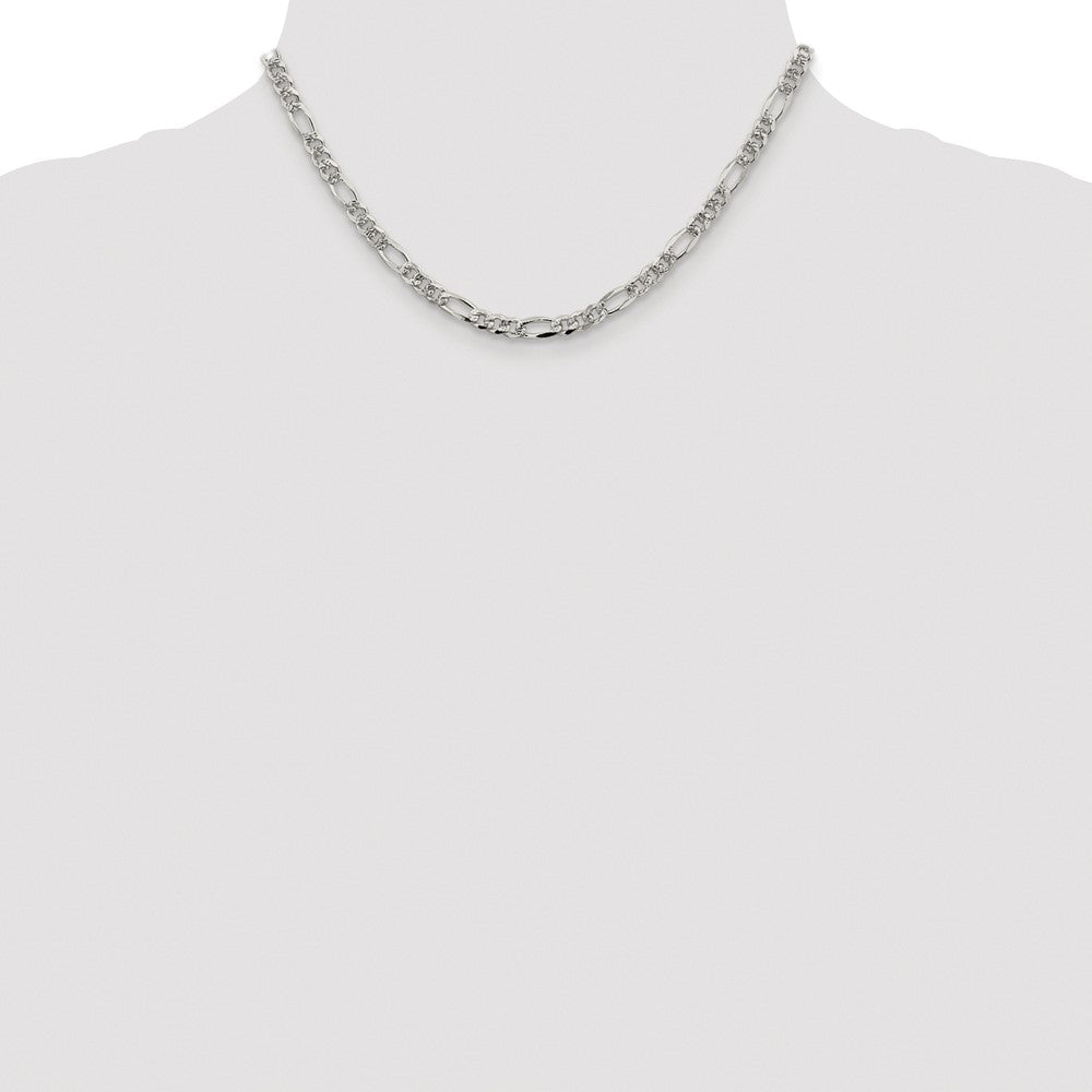 Sterling Silver Rhodium-Plated 4.3mm Pavé Flat Figaro Chain Necklace