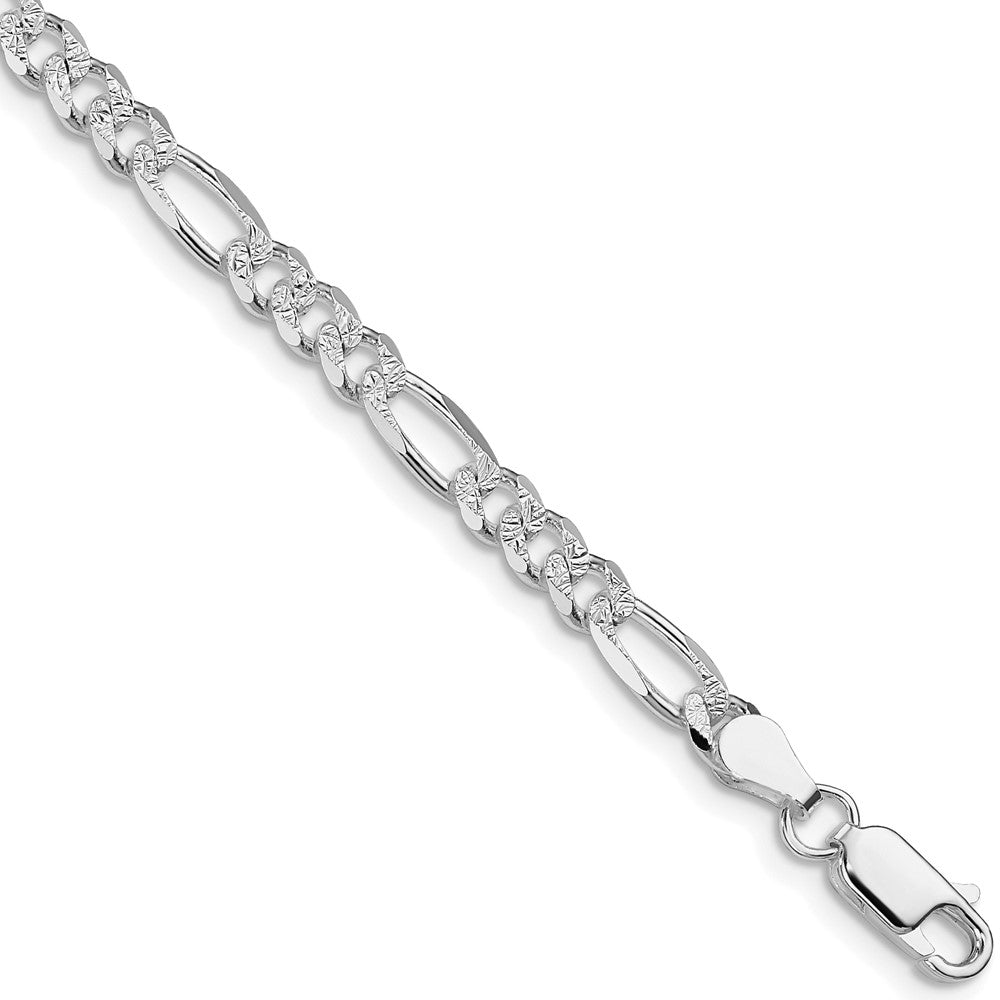 Sterling Silver Rhodium-plated 4.3mm Pavé Flat Figaro Chain Anklet