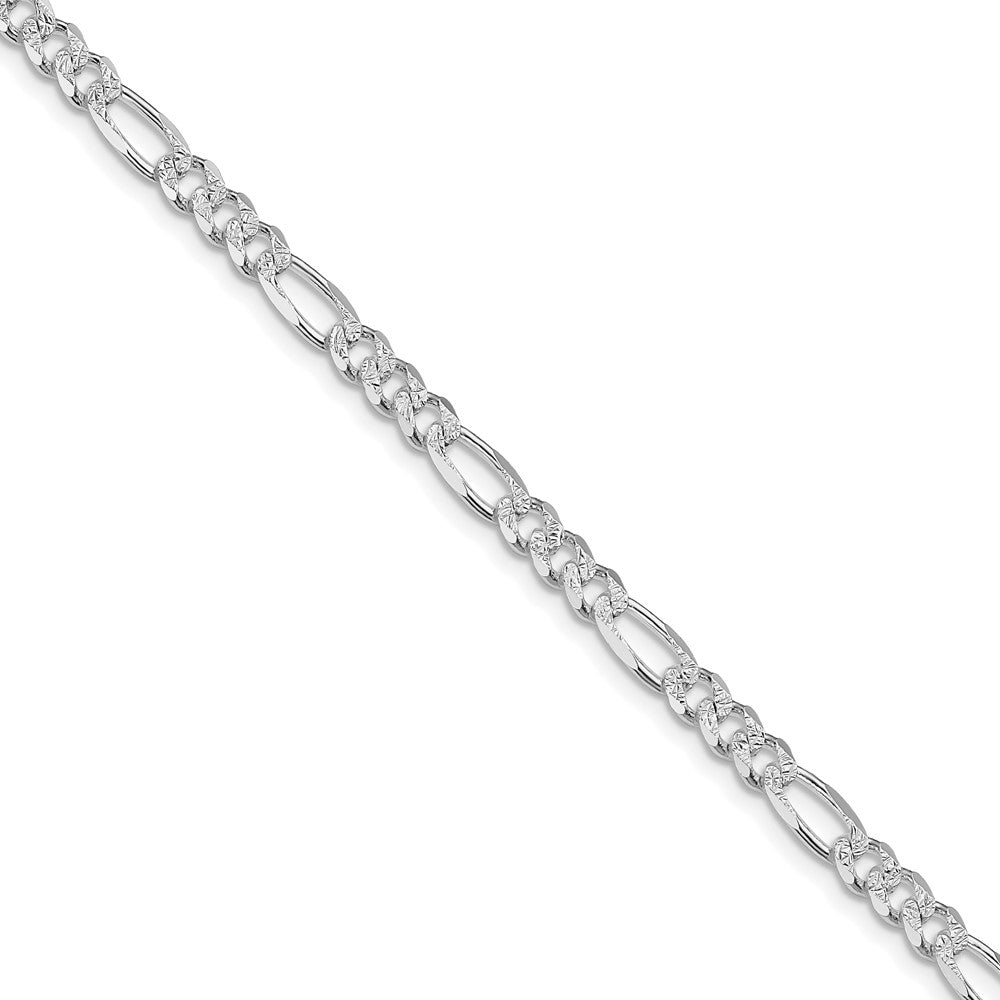 Sterling Silver Rhodium-Plated 4.3mm Pavé Flat Figaro Chain Necklace