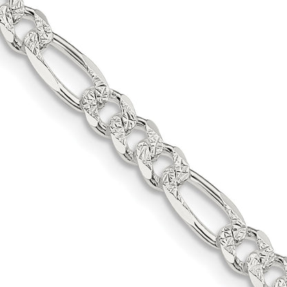 Sterling Silver 4.3mm Pav Flat Figaro Chain Necklace