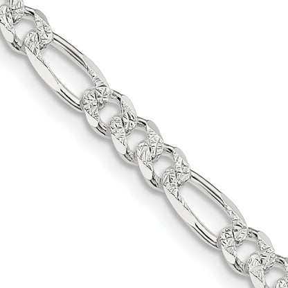28 Inch Sterling Silver 4.3mm Pav Flat Figaro Chain