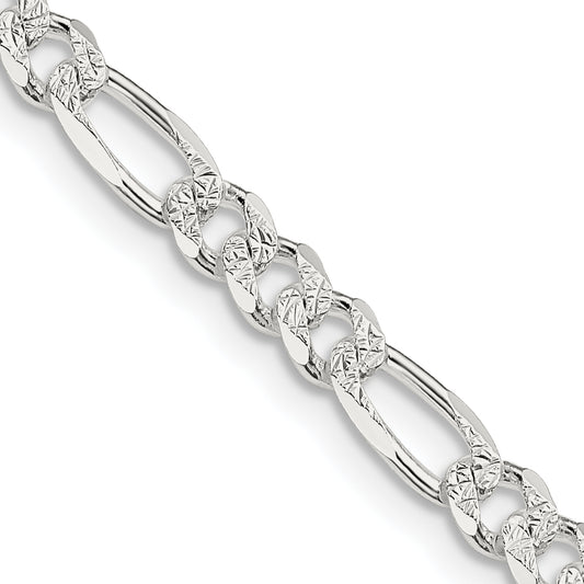28 Inch Sterling Silver 4.3mm Pav Flat Figaro Chain