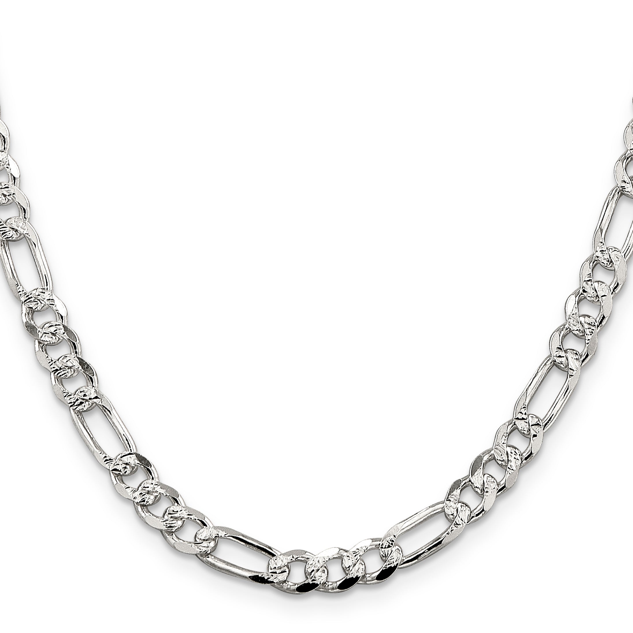 22 Inch Sterling Silver 5.5mm Pav Flat Figaro Chain