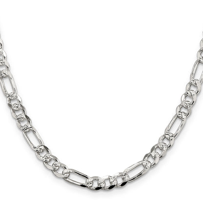 22 Inch Sterling Silver 5.5mm Pav Flat Figaro Chain