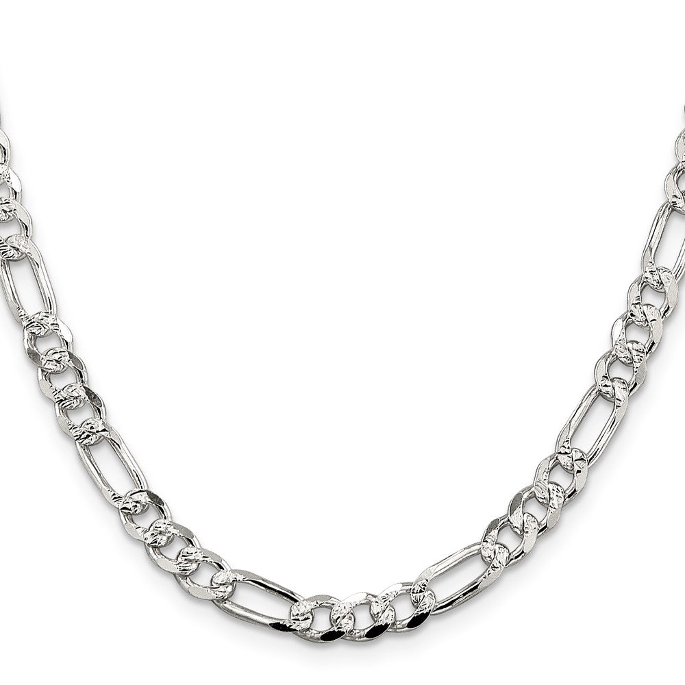 30 Inch Sterling Silver 5.5mm Pav Flat Figaro Chain