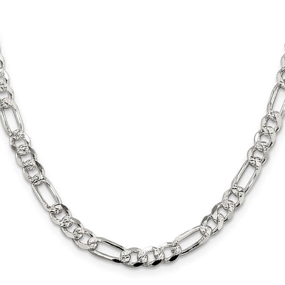 30 Inch Sterling Silver 5.5mm Pav Flat Figaro Chain
