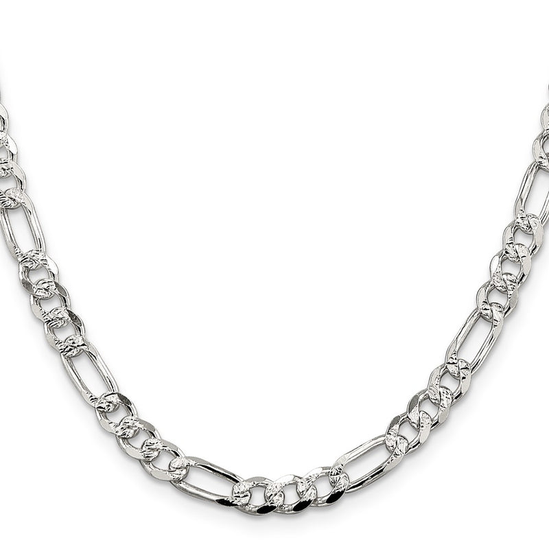 30 Inch Sterling Silver 5.5mm Pav Flat Figaro Chain