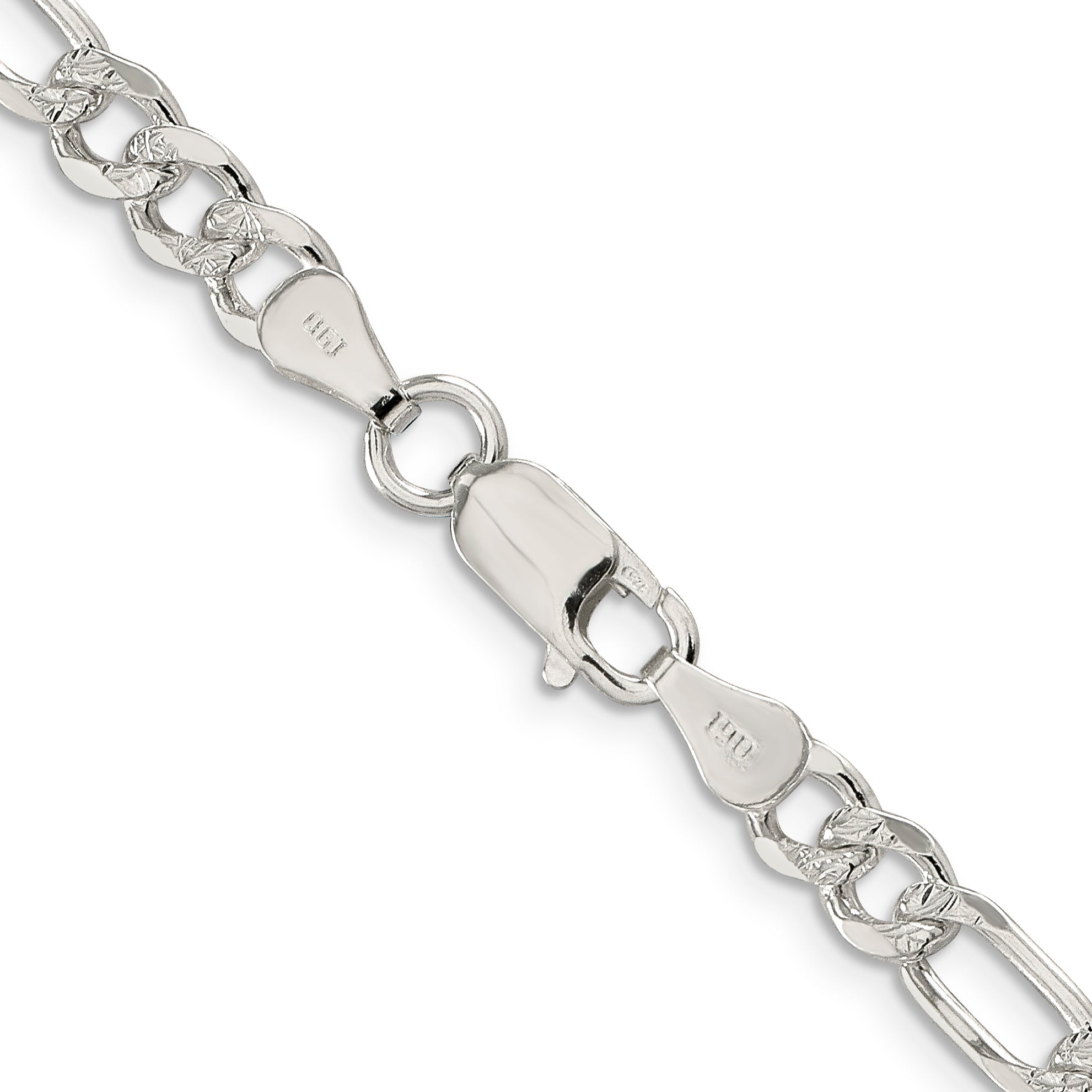 28 Inch Sterling Silver 5.5mm Pave Flat Figaro Chain