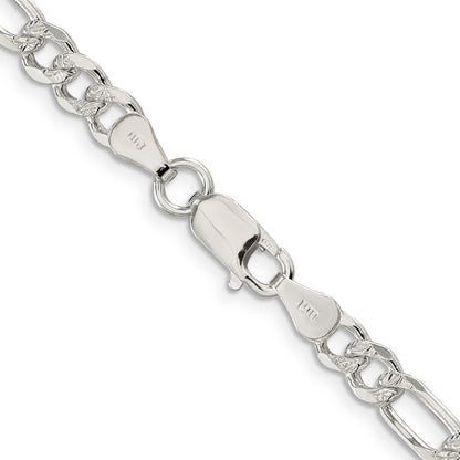 28 Inch Sterling Silver 5.5mm Pave Flat Figaro Chain