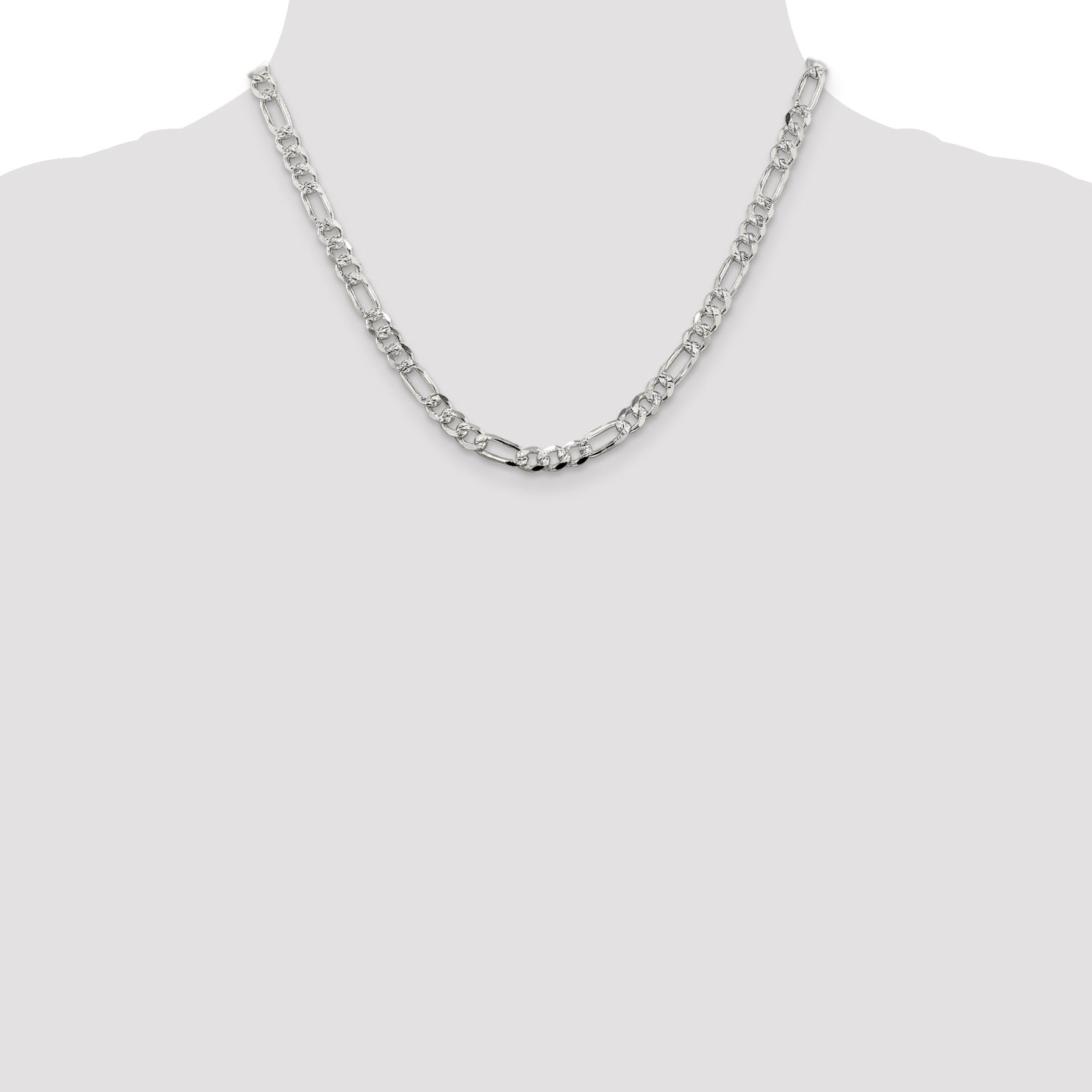 18 Inch Sterling Silver 5.5mm Pav Flat Figaro Chain