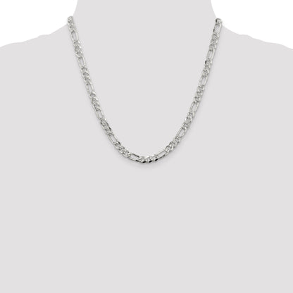 20 Inch Sterling Silver 5.5mm Pav Flat Figaro Chain