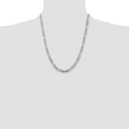 22 Inch Sterling Silver 5.5mm Pav Flat Figaro Chain