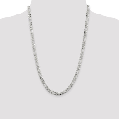 24 Inch Sterling Silver 5.5mm Pav Flat Figaro Chain