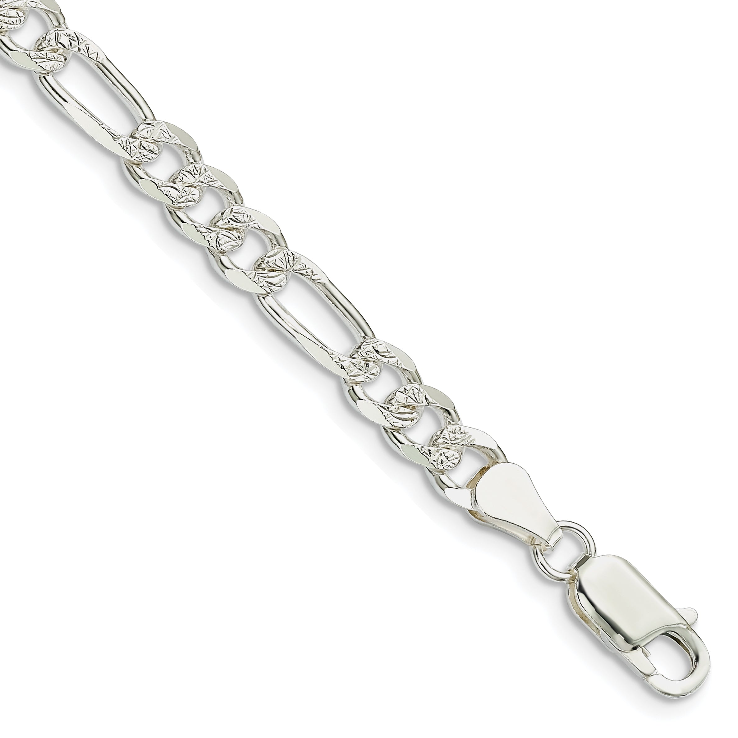 8 Inch Sterling Silver 5.5mm Pav Flat Figaro Chain
