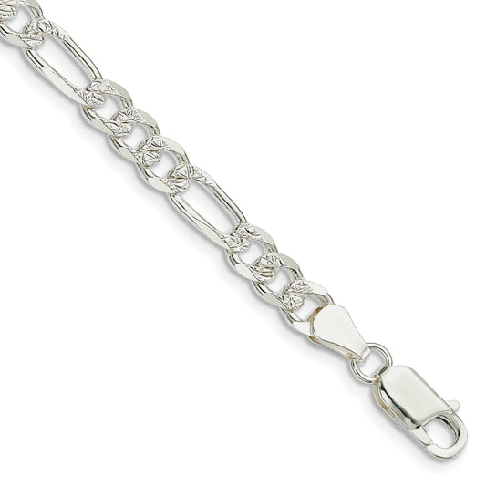 8 Inch Sterling Silver 5.5mm Pav Flat Figaro Chain