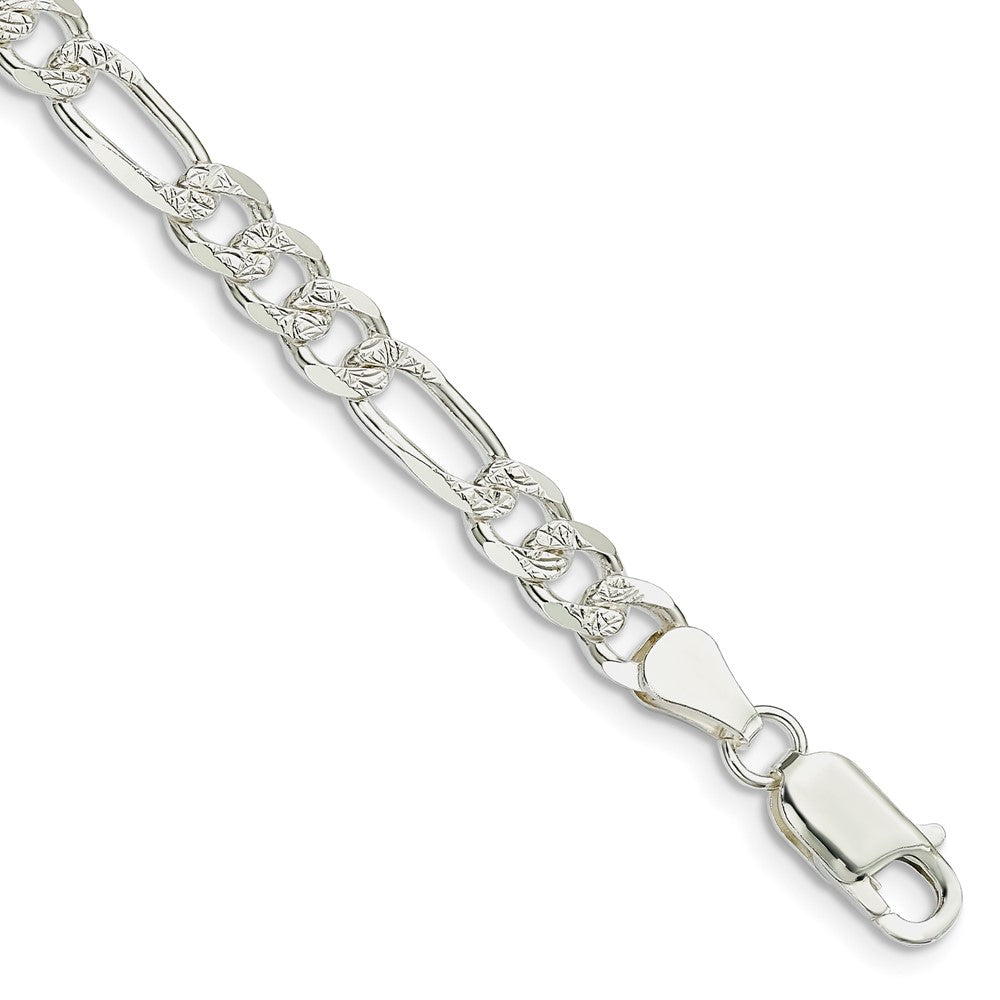 Sterling Silver 5.5mm Pav Flat Figaro Chain Bracelet