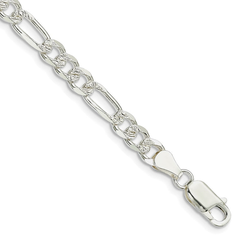 Sterling Silver 5.5mm Pav Flat Figaro Chain Bracelet