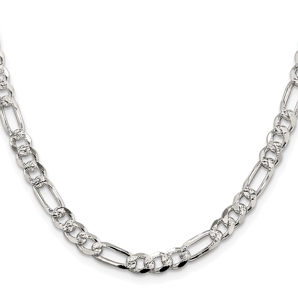 Sterling Silver Rhodium-Plated 5.5mm Pavé Flat Figaro Chain Necklace