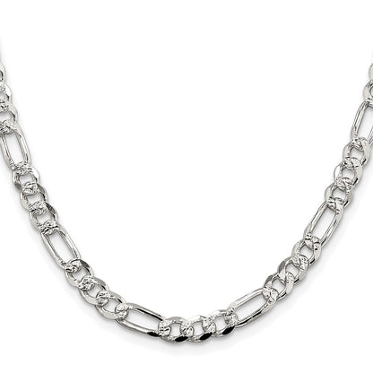 Sterling Silver Rhodium-Plated 5.5mm Pavé Flat Figaro Chain Necklace
