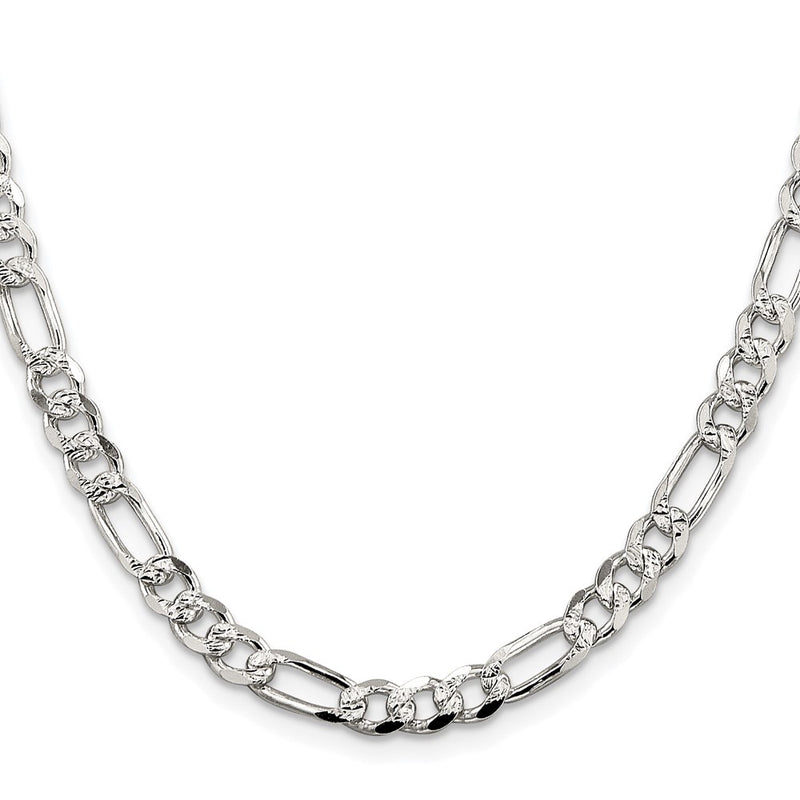 Sterling Silver Rhodium-Plated 5.5mm Pavé Flat Figaro Chain Necklace