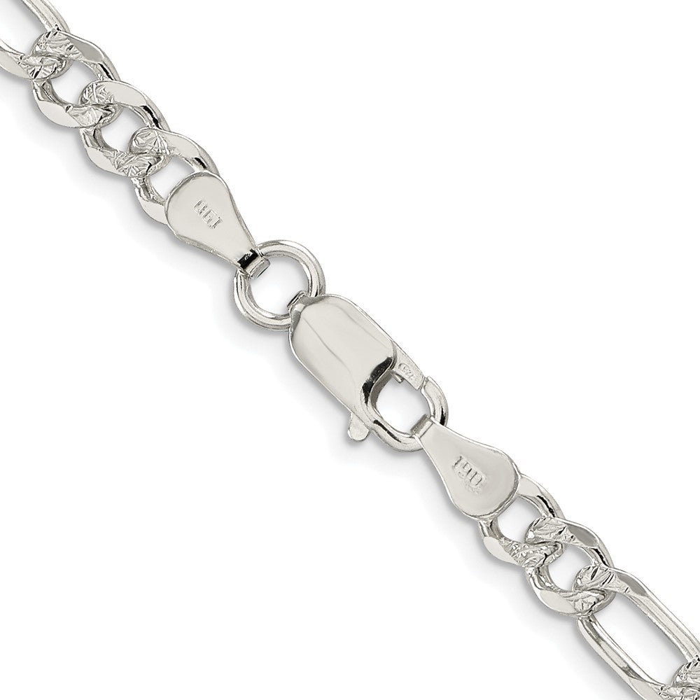 Sterling Silver Rhodium-Plated 5.5mm Pavé Flat Figaro Chain Necklace