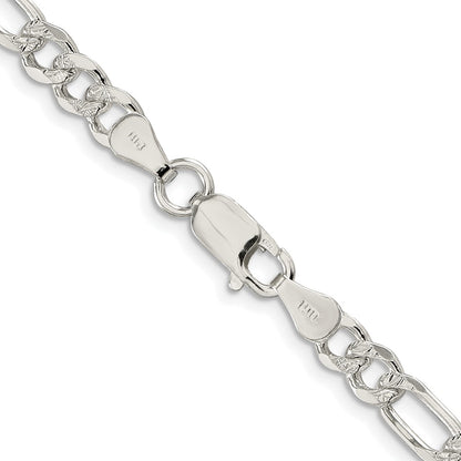 Sterling Silver Rhodium-Plated 5.5mm Pavé Flat Figaro Chain Necklace