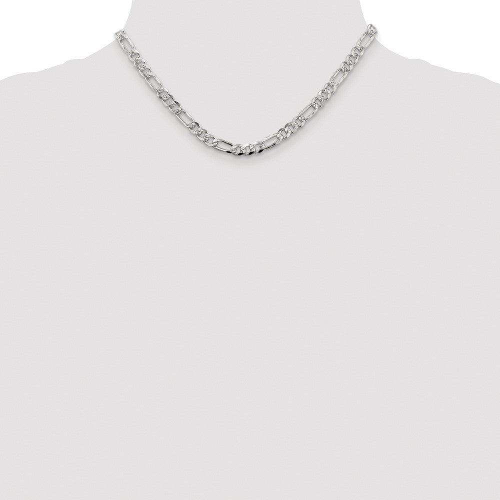 Sterling Silver Rhodium-Plated 5.5mm Pavé Flat Figaro Chain Necklace