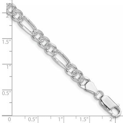 Sterling Silver Rhodium-plated 5.5mm Pavé Flat Figaro Chain Bracelet