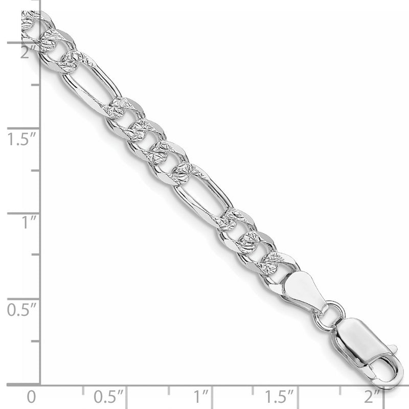 Sterling Silver Rhodium-plated 5.5mm Pavé Flat Figaro Chain Bracelet