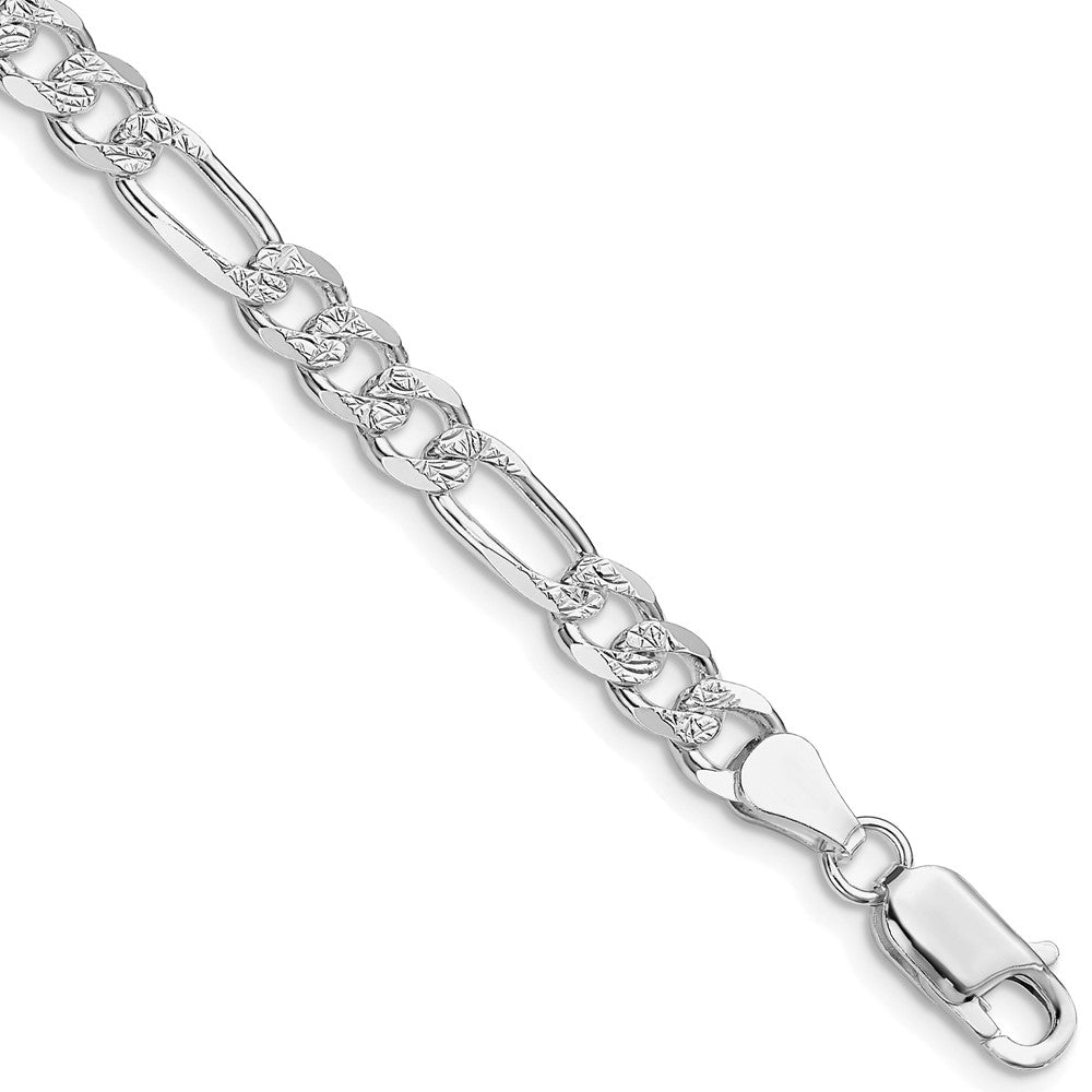 Sterling Silver Rhodium-plated 5.5mm Pavé Flat Figaro Chain Bracelet