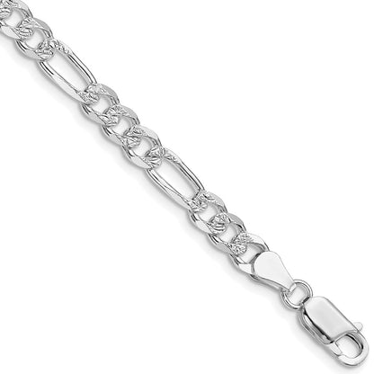 Sterling Silver Rhodium-plated 5.5mm Pavé Flat Figaro Chain Bracelet