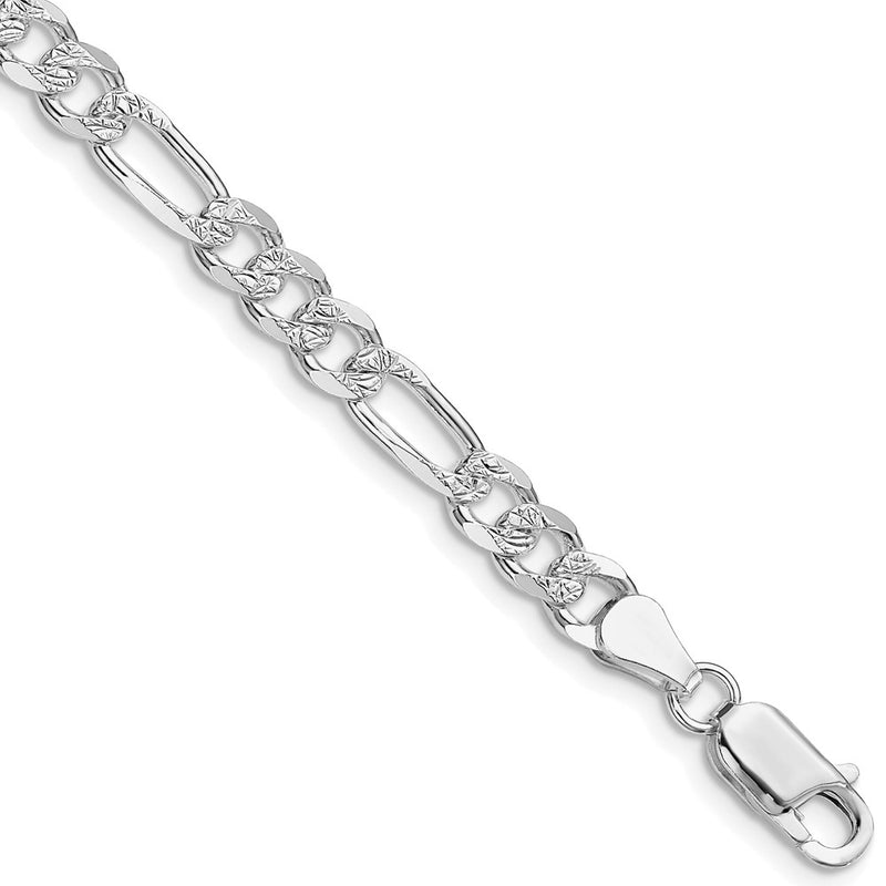 Sterling Silver Rhodium-plated 5.5mm Pavé Flat Figaro Chain Bracelet